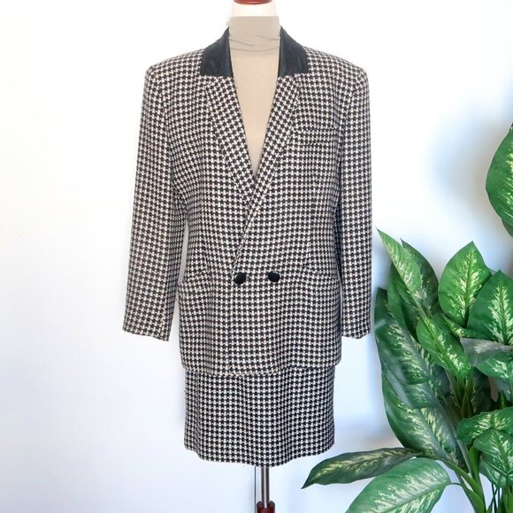 Italian Designer Genny Black White Wool Cashmere Pencil Skirt & Blazer Set - Picture 1 of 13